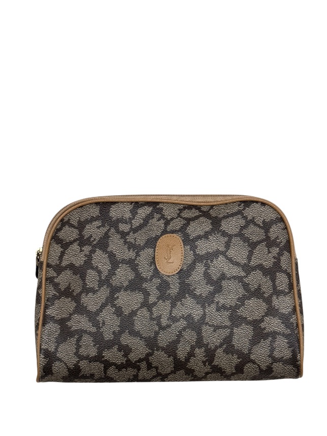 Yves Saint Laurent -Vintage Coated Canvas Brown Tan Giraffe Print Zip Clutch Bag
